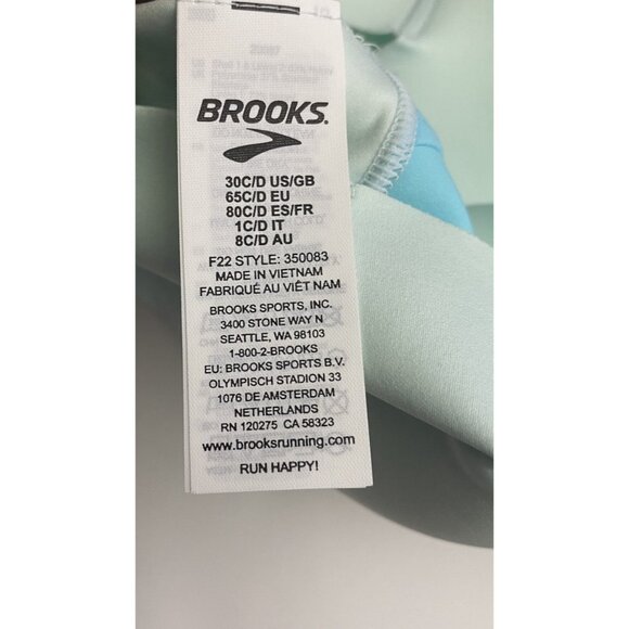 Brooks 30C/D Dare Zip Front Run Bra 2.0 Ice Blue Vivid Teal Molded Sports Bra - Picture 3 of 9